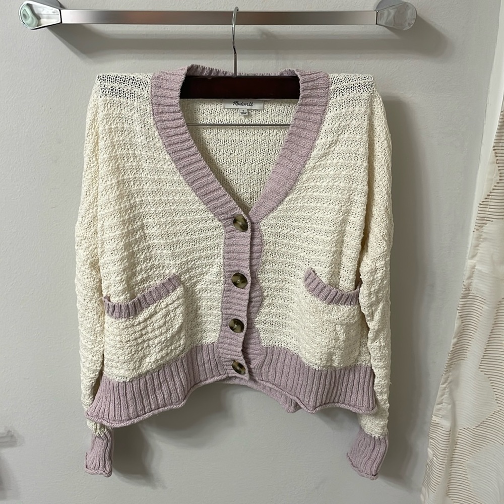 Cotton Madewell Cardigan Cream/Lavender